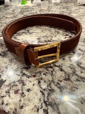 Ermenegildo Zegna Men's Brown Braided Leather Belt with solid brass buckle